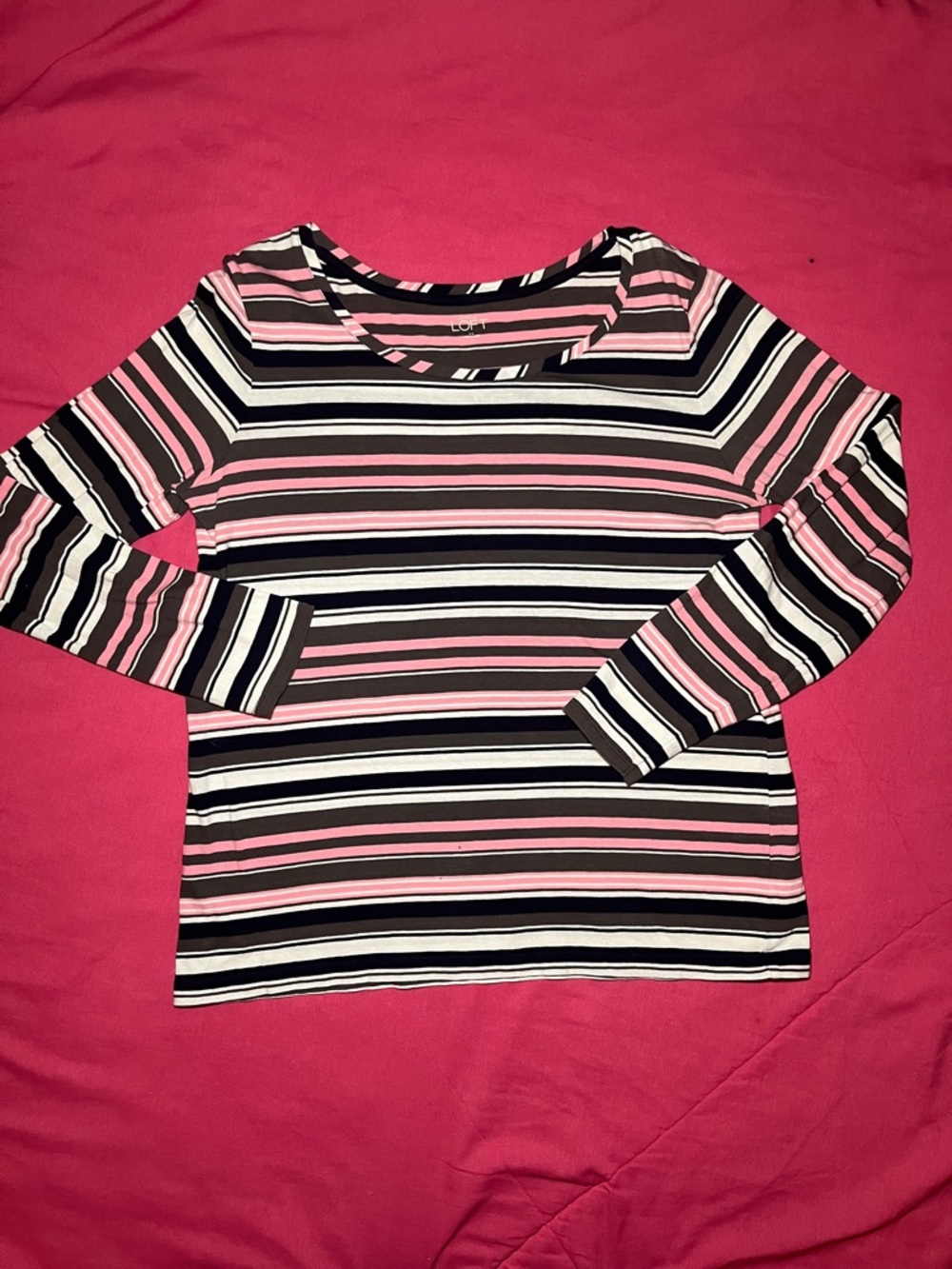 LOFT Women’s Size Large Pink Brown Striped Top Preowned